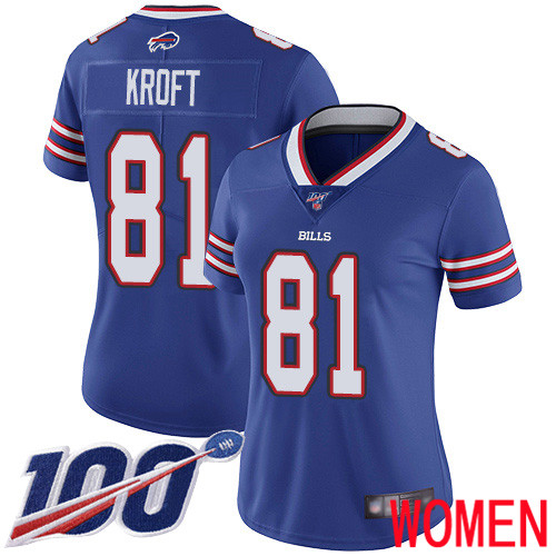 Women Buffalo Bills #81 Tyler Kroft Royal Blue Team Color Vapor Untouchable Limited Player 100th Season NFL Jersey
